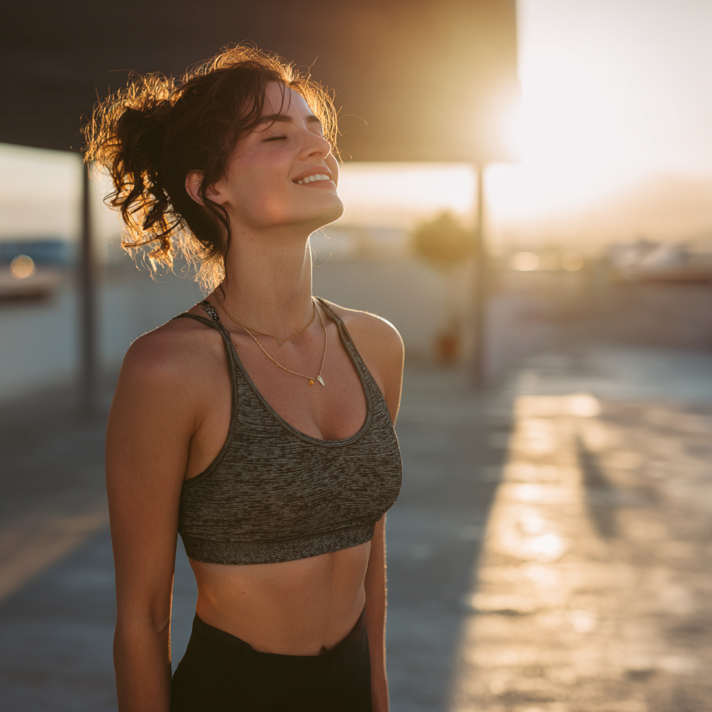 Peaceful European man in his 40s in meditation pose, sitting cross-legged, serene facial expression, natural outdoor setting, soft lighting, realistic photography